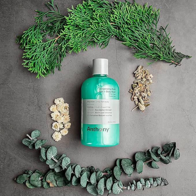 Anthony Algae Facial Cleanser, Facial Scrub, Blue Sea Kelp Body Scrub, Invigorating Rush Hair + Body Wash, 8 Fl Oz, 12 Fl Oz