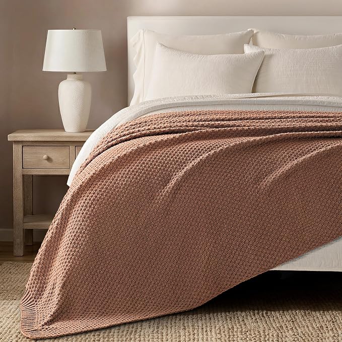 EVERGRACEHOME Chunky Chenille Knit Throw Blanket, 108x92, Terracotta Clay | Sculpted Moss Stitch, Chic Modern Farmhouse, All-Season Warmth, OEKO-TEX® Certified, Oversized King for Couch, Bed, Sofa