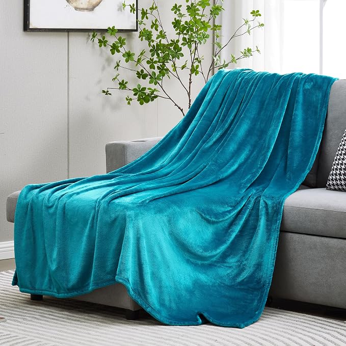 DREAMNINE Large Soft Fuzzy Flannel Fleece Throw Blanket for Couch Sofa 60" x 80", Decorative Solid Lightweight Velvet Bed Blanket, Luxury Cozy Shag Plush Microfiber Blankets for Bedroom,Twin Size,Teal