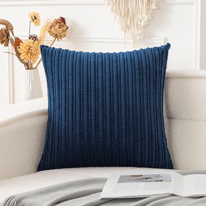 UGASA Soft Velvet Solid Square Decorative Cushion Cover Handmade Pillowcase with Hidden Zipper, 1 Pack, 20x20 inch, Navy Blue