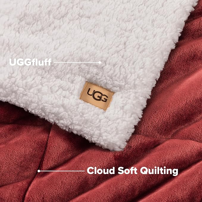 UGG Nita Throw Blanket, Fleece Throw Blanket for Couch or Sofa, Soft Plush Lightweight Warm Bedding, Machine Washable, 50 x 70 inches, Coffeeberry Red