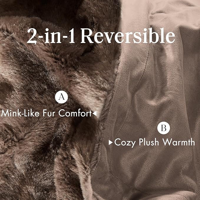 Madison Park Zuri Ultra Soft Faux Fur King Blanket Reversible, Brown | Ultra Soft, Breathable Fabric for Bed or Couch, Lightweight, Plush, OEKO-TEX Certified