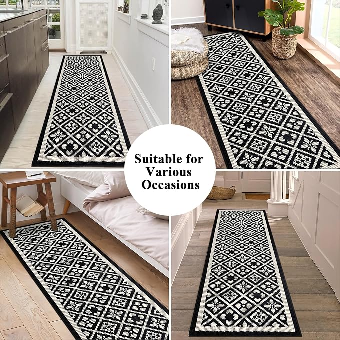 Ileading Laundry Room Runner Rug 2x5ft Non Slip Farmhouse Kitchen Floor Mats with Rubber Backing Machine Washable Indoor Doormat Low-Profile Carpet for Hallway Entryway(Black)