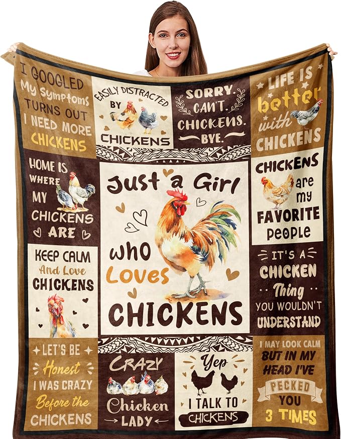 Chicken Gifts for Women Blanket 50"x60", Chicken Lovers Gift Ideas | Funny Chicken Themed Gifts/Decor/Items/Stuff, Just A Girl Who Loves Chickens Blanket for Birthday/Christmas