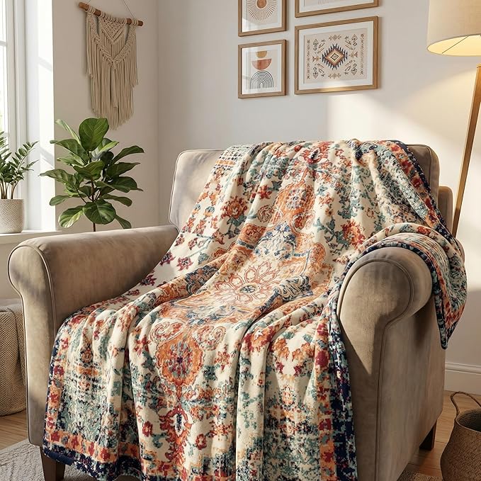 Horaldaily Boho Bohemia Vintage Rustic Flannel Throw Blanket 50x60 | All Season Using Ultra Soft Fuzzy Plush Cozy Non-shedding Blanket for Couch Sofa Bed Camping, Ideal Gift for Kids Adults