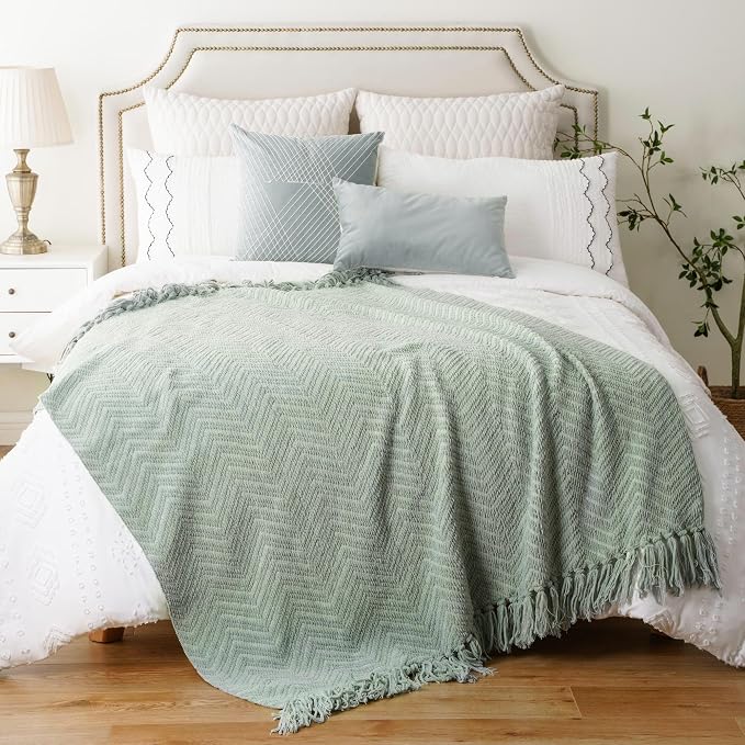 BATTILO HOME Sage Green Throw Blanket for Couch, 50"x60" | Knit Sage Throw Blanket Versatile for Couch, Super Soft Warm Spring Green Blanket for Bed Sofa