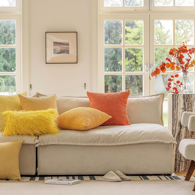 Home Brilliant Yellow Euro Sham Super Soft Pillow Cover 26x26 Striped Corduroy Large Throw Pillow for Living Room Summer Decor, 26 x 26 Inch (66cm), Sunflower