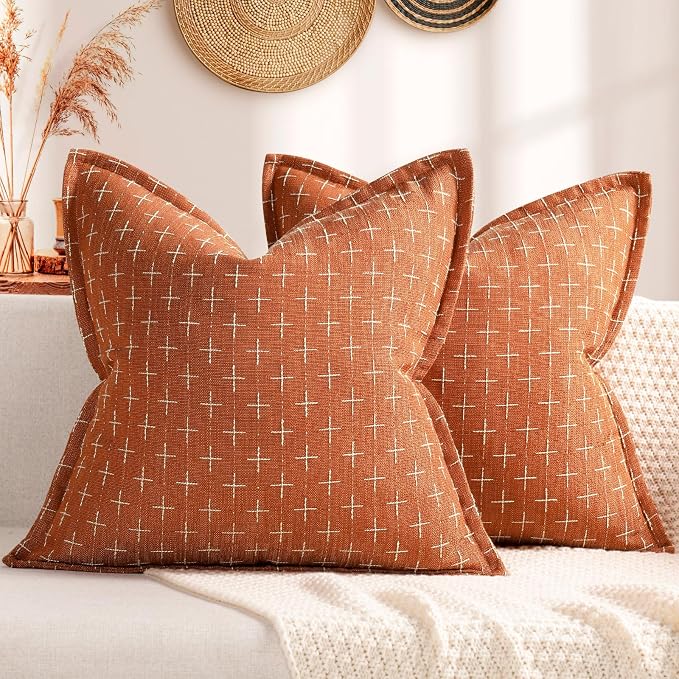 Pillow Covers 26x26 Set of 2 Soft Polyester Textured Pillow Covers with Stylish Flange Edge Cozy Farmhouse Throw Pillows for Couch Bed Sofa Living Room