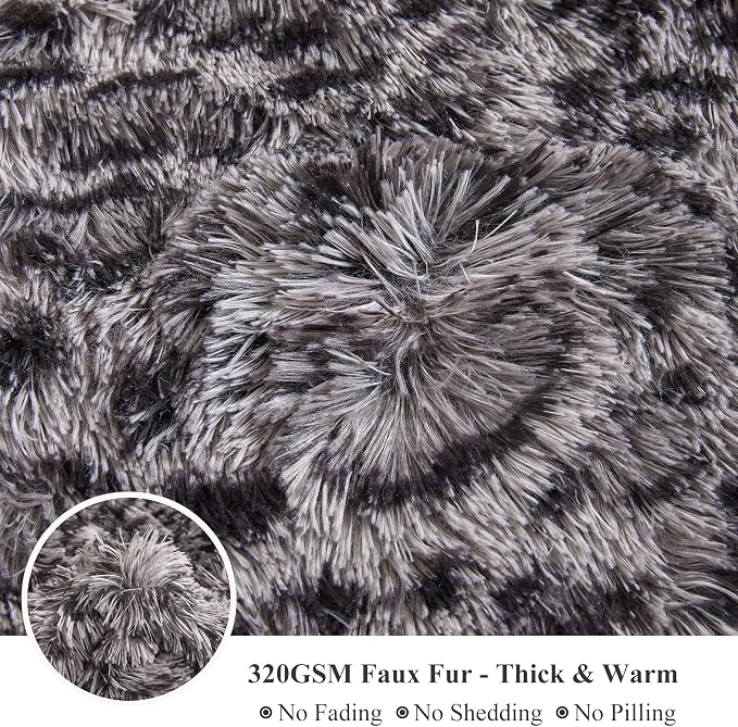 XeGe Luxury Faux Fur Leopard Print Blanket, Soft Cheetah Print Fluffy Bed Throw, Shaggy Plush Decorative Couch Blanket, Furry Animal Print Fuzzy Throw for Sofa Bed Couch, Light Grey, 60x80