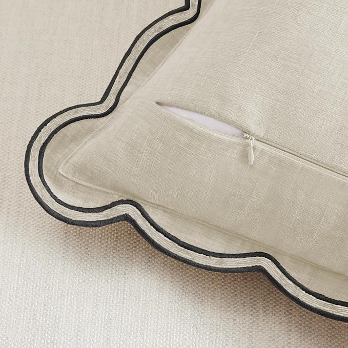 Ohocut Scalloped Pillow Cover Pack of 2 Spring Chenille Decorative Throw Pillow Covers Cute Boho Couch Pillow Covers Aesthetic Funky Preppy Pillow Cases for Sofa Living Room (Light Beige, 18x18 Inch)