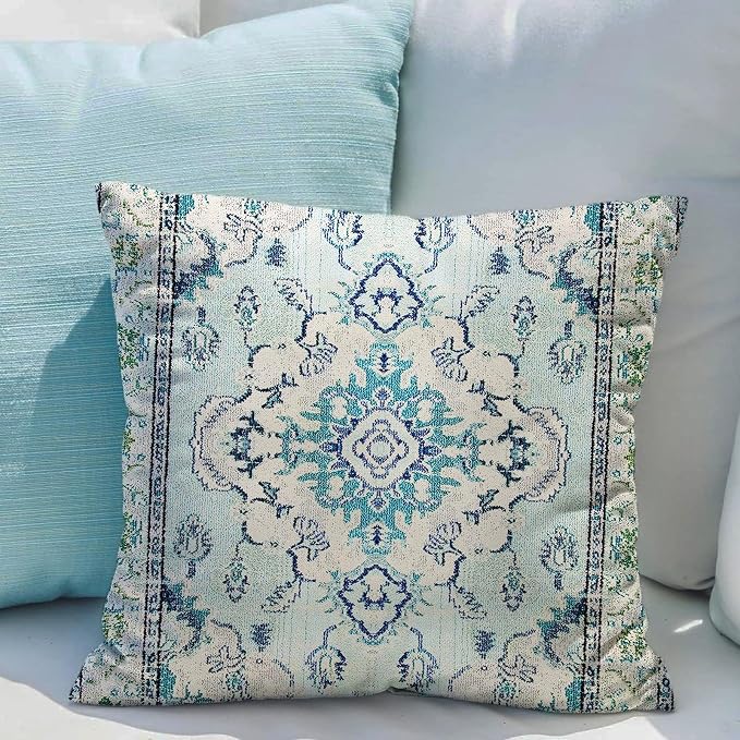 Snycler Boho Throw Pillow Covers 16x16 inch Set of 2 Teal Blue Boho Rug Carpet Double Sided Pattern Cotton Soft Pillow Case Cushion Cover Pillowcase for Couch Sofa Bed Decorative