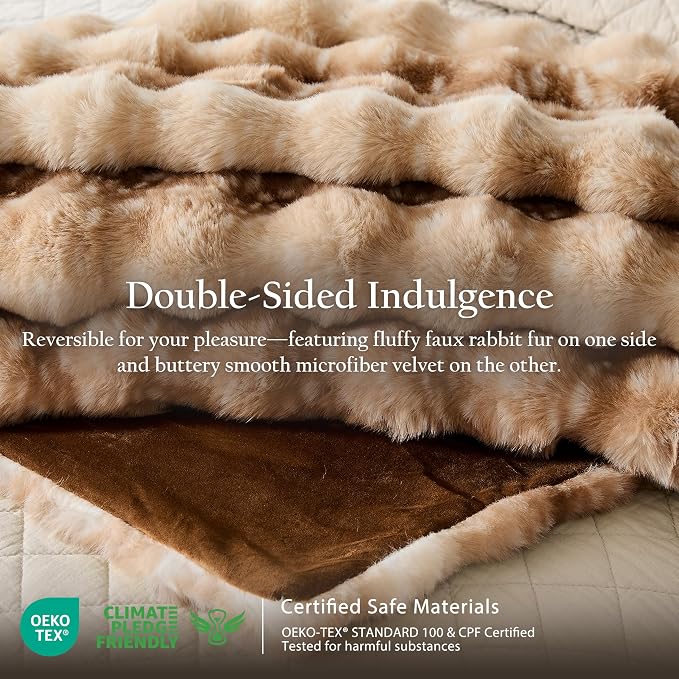 WDCOZY Deer Fawn Animal Print Bubble Throw Blanket, Luxury Faux Rabbit Fur Mink Plush Throw for Couch, Sofa and Bed, Soft Fluffy Fuzzy Cozy Blanket for Women, Thick and Warm, 60x80 inches, 950 GSM