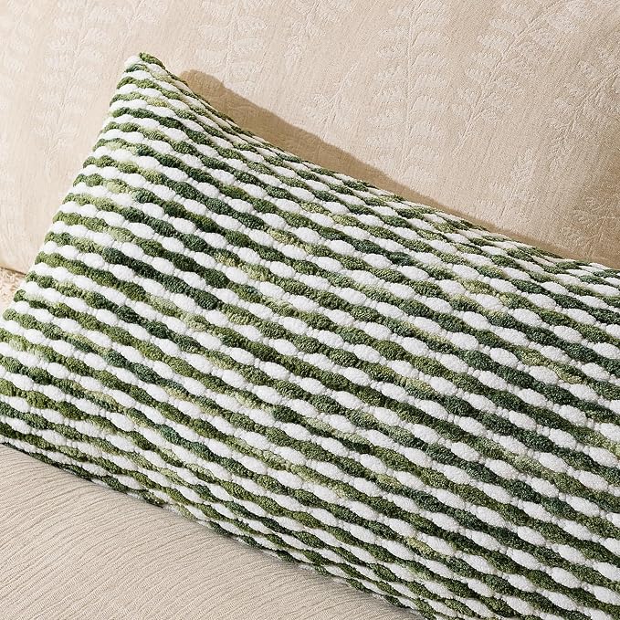 Boho Chenille Pillow Cover Decorative Tufted Pillowcase for Couch Bed Sofa Bedroom Living Room Modern 14 x 36-Inch Sage Green