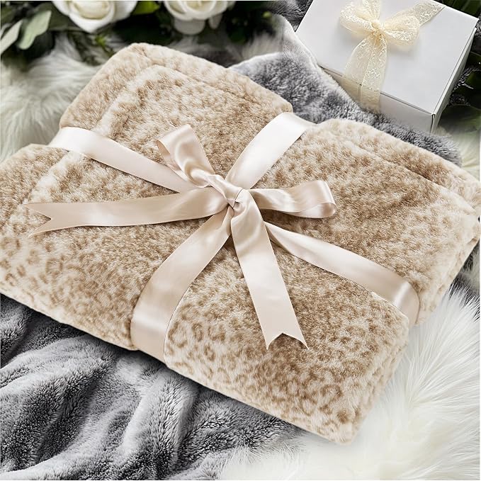 Madison Park Zuri Faux Fur Reversible Throw Blanket, 50 x 60 in, Leopard | Soft Plush, Luxury, Animal Stripes, Mink Reverse, Modern, All Season, for Bed Sofa Couch, OEKO-TEX Certified