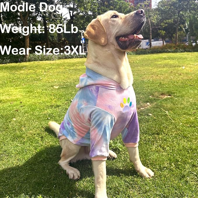 Dog Cotton Tie dye Hoodie Pullover Sweatshirts Soft and Stretch Pets Clothes Hooded for Large Dogs(Tie dye 3XL)