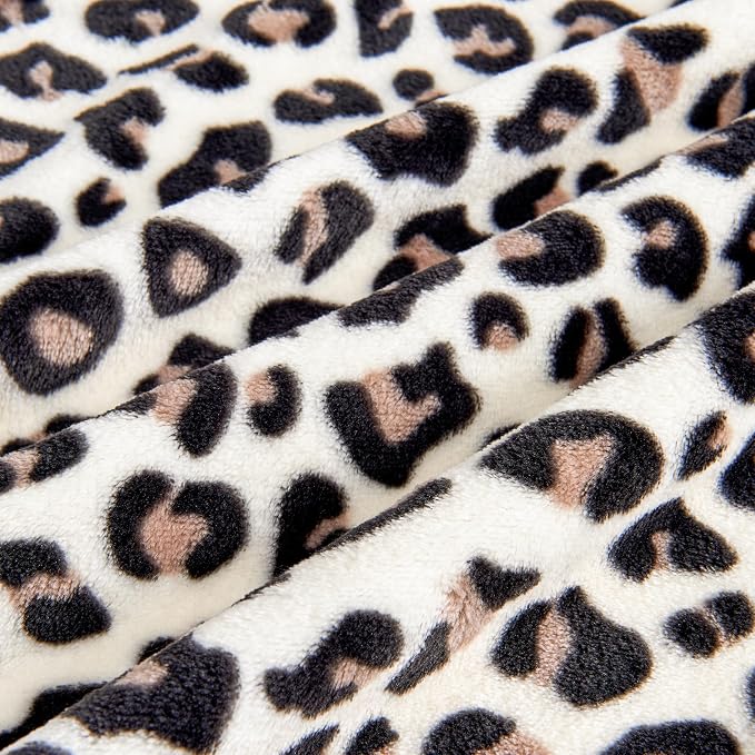 Edenleaf Leopard Print Blanket Fleece Throw for Bed Sofa Travel and Camping, Super Soft Cozy Fluffy Plush Cheetah Print Blanket for All Seasons 50"x60" (Cream)