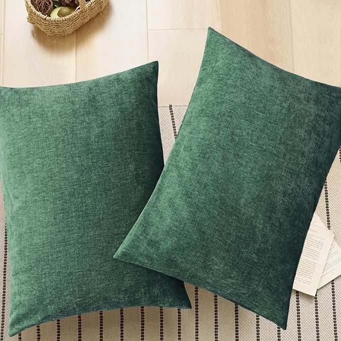 CaliTime Decorative Standard Throw Pillow Covers 26 X 20 Inches Dark Green | Pack of 2, Cozy Chenille Cushion Cases for Sofa Bed Living Room Farmhouse Home