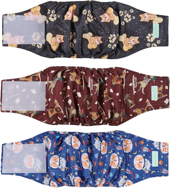 wegreeco Washable Male Dog Belly Band (Stylish Pattern)- Pack of 3 - Washable Male Dog Belly Wrap, Dog Diapers Male (Funny Dogs, Medium)