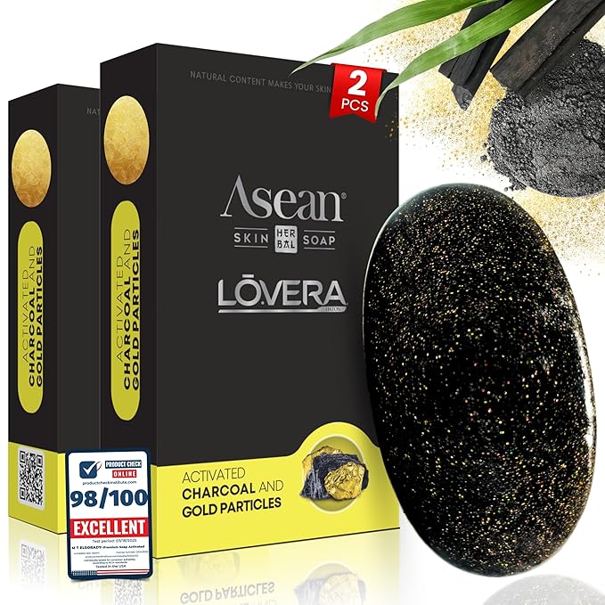 Premium 2X African Black Soap – Activated Charcoal 24K Gold & Vitamin C – Handmade Natural Bar for Face & Body Deep Cleansing Acne & Blemish Control Egyptian 100%