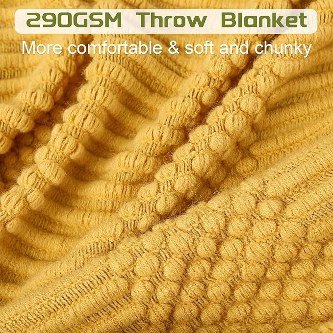 Blagic Soft Knitted Throw Blanket for Couch and Bed,Yellow,60"x80" | Lightweight and Cozy,Farmhouse Boho Blanket with Tassel,Decorative for Living Room,Gifts for Adults,All Season Use