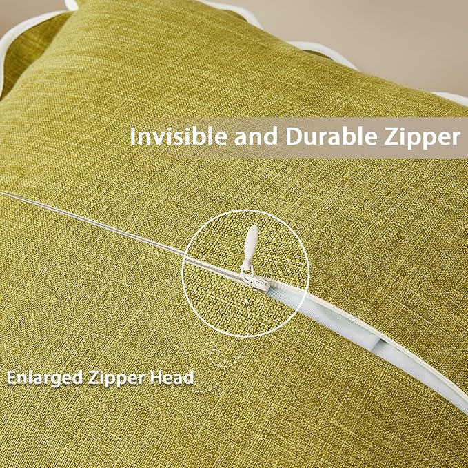 Scalloped Pillow Covers Set of 2 for Living Room | Spring Decorative Sofa Couch Pillows | Boho Sytle Decorative Home | Aesthetic Funky Preppy Pillow Cases (Green & Yellow, 18x18 Inch)