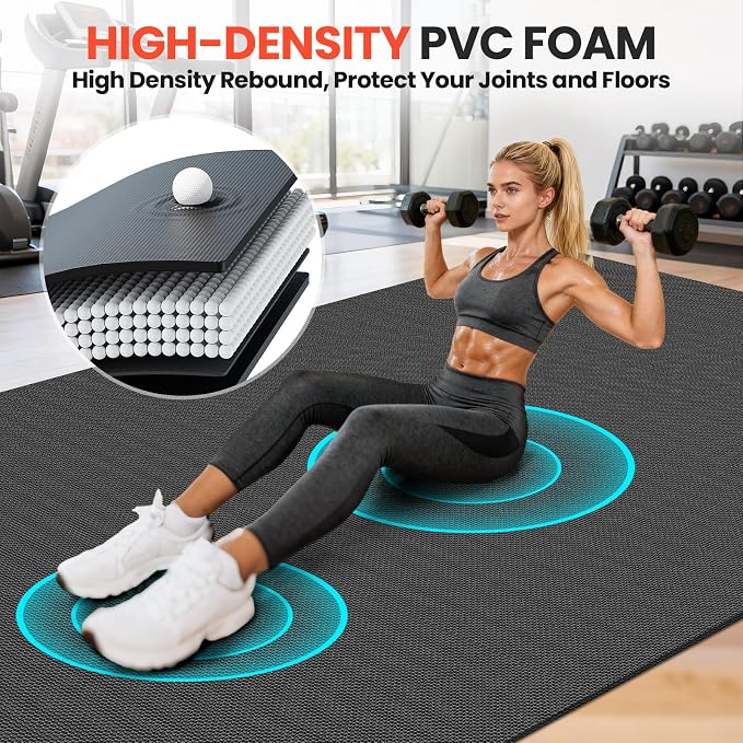 Stepwaver Extra Large Exercise Mat, 7'x5' 8'x6' 10'x6' (8mm) Extra Thick Workout Mats for Home Gym Flooring, Non-Slip, Ultra Durable, High-Density Gym Mat for Cardio,Yoga, Jump Rope, MMA, Weights