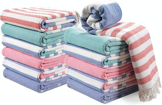Lane Linen Beach Towels 12 Pack - Oversized & Pre-Washed Large Beach Towel Set - Stylish Pool Towels For Adults, Quick Dry, Soft & Lightweight Lightweight Travel Towel Pack, 39"x71" - Seaside Symphony