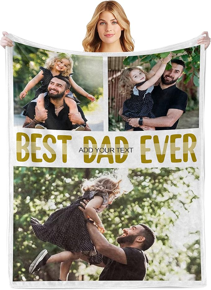 Personalized Photos Blankets for Dad Husband from Daughter Son Wife | Custom Blanket with Text Picture Collage, Customized Throw Blankets, Christmas Birthday Anniversary Wedding Gifts