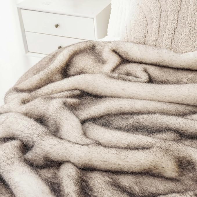 BATTILO Luxury Large Faux Fur Throw Blanket for Couch, 60"x80", Thick | Soft Cozy Mink Plush Warm Elegant Furry Fluffy Faux Fur Blanket for Bed, Sofa, Living Room, Long Pile with Black Tips