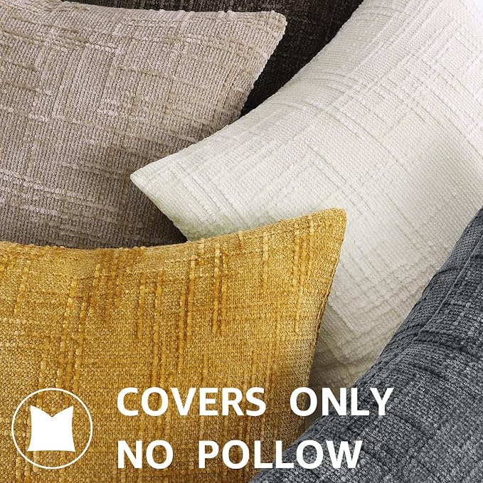 decorUhome Textured Chenille Throw Pillow Covers 16x16 Set of 2 Oatmeal | Fall Modern Farmhouse Soft Cozy Slubby Couch Pillow Cases Boho Decorative Pillow Cases for Bed Sofa Living Room Home Decor