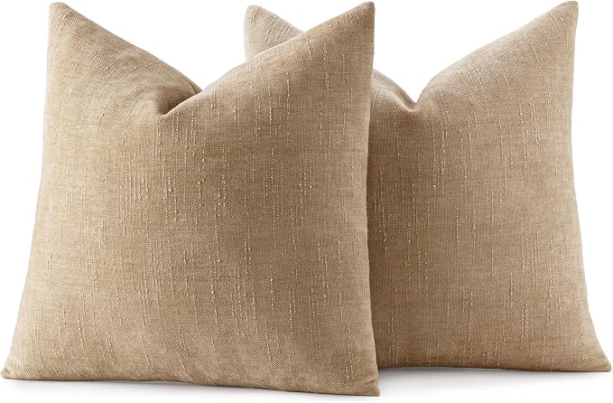 MIULEE 24x24 Inch Euro Textured Chenille Throw Pillow Covers Starfish Khaki | Pack of 2 Camel Decorative Soft Pillows,Solid Textured Cushion Covers,Modern Home Decor for Bed Couch Sofa Bedroom Livingroom