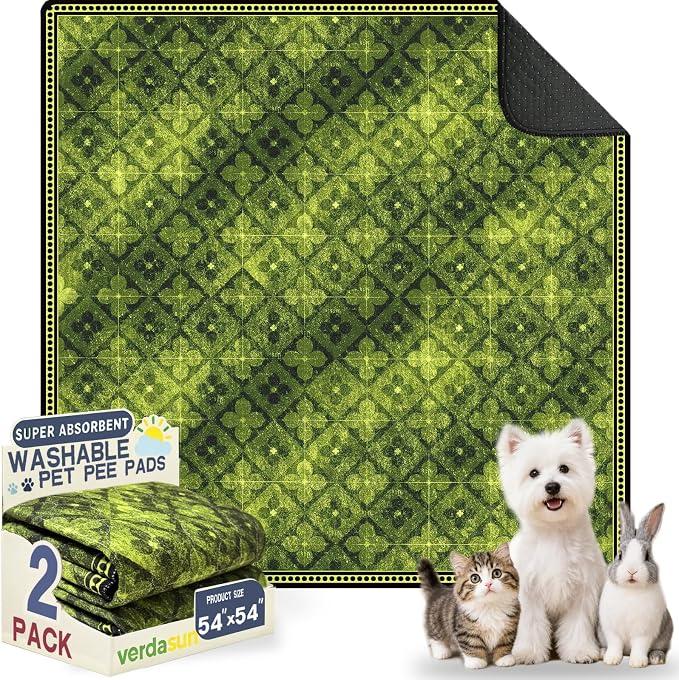 Washable Pee Pads for Dogs, Reusable Puppy Potty Training Pads, Ultra-Absorbent Thick Waterproof Leak-Proof Non-Slip Pads & Mat for Crate, Playpen, Floor, Whelping & Housebreaking , 2 Pack 54"x54"