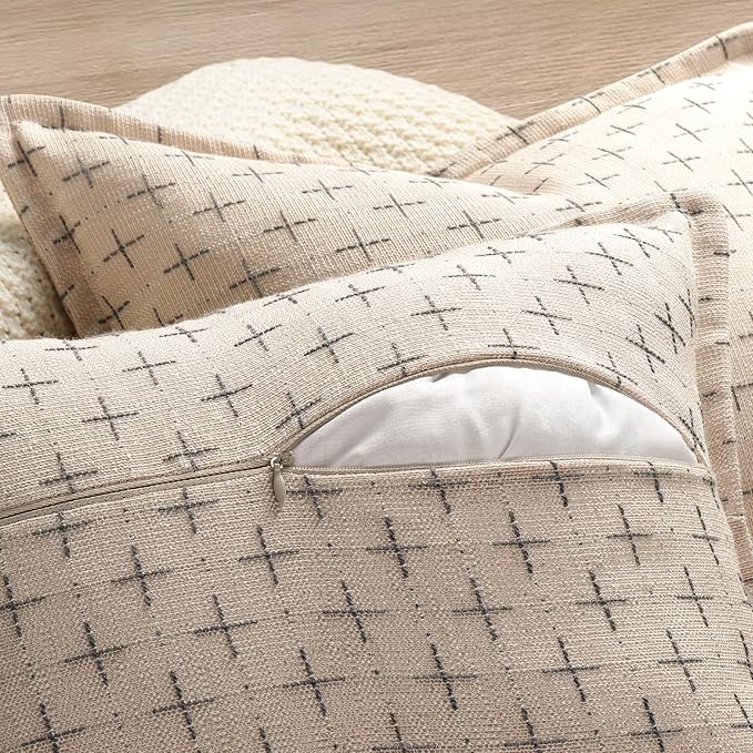 Pillow Covers 26x26 Set of 2 Soft Polyester Textured Pillow Covers with Stylish Flange Edge Cozy Farmhouse Throw Pillows for Couch Bed Sofa Living Room