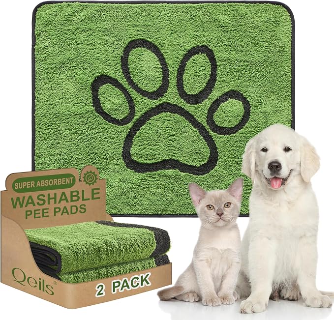 Reusable Dog Pee Pads, Washable Puppy Pads, Leak-Proof 30"x34" 2 Pack | Super Absorbent And Non-Slip Potty Training Pads, Soft Paw Print Plush Design, Ideal For Crates, Couch, Car Seats & Pet Beds