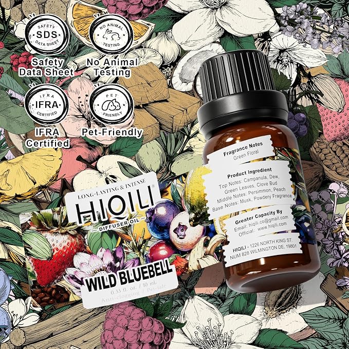 HIQILI Wild Bluebell Diffuser Oil for Scent Diffusers, Inspired by Jo M.lone's, Work & Relax, Ideal for Office, Bathroom, Travel - 0.34 Fl Oz