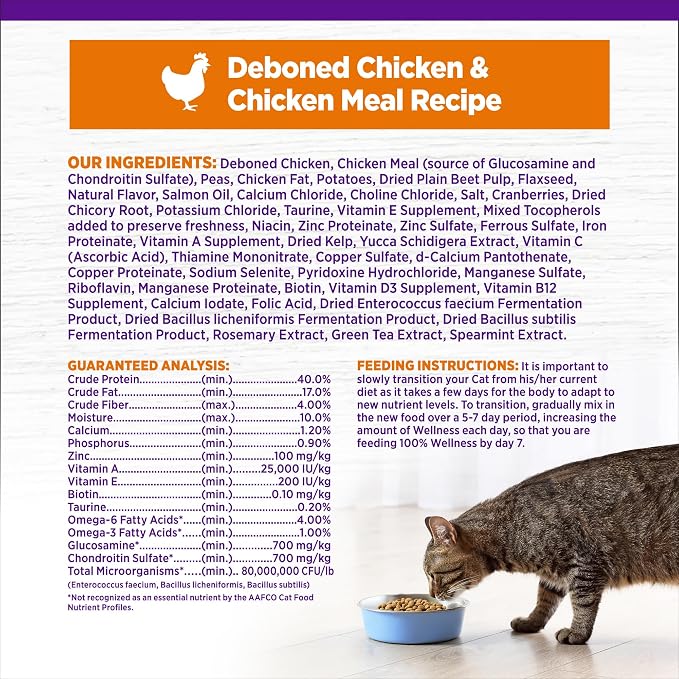 Wellness Complete Health Adult Dry Cat Food, Natural, Grain Free Kibble, Chicken Recipe, 11.5 lb Bag