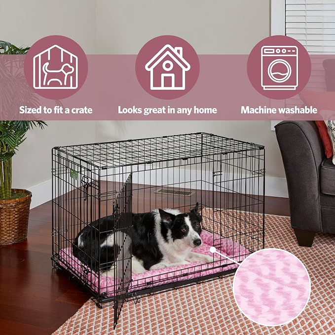 MidWest Homes for Pets QuietTime Fashion Dog Bed - Pink Faux Fur Bolster, Ultra-Soft and Machine Washable, Fits 36-Inch Crates and Carriers, for Medium to Large Breed Dogs