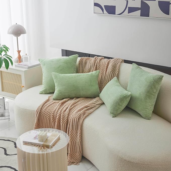 Home Brilliant 12x20 Pillow Cover Decorate Super Soft Corduroy Striped Solid Rectangle Throw Pillowcase for Office Sofa Decor, 12x20 inches(30x50 cm), Sage Green