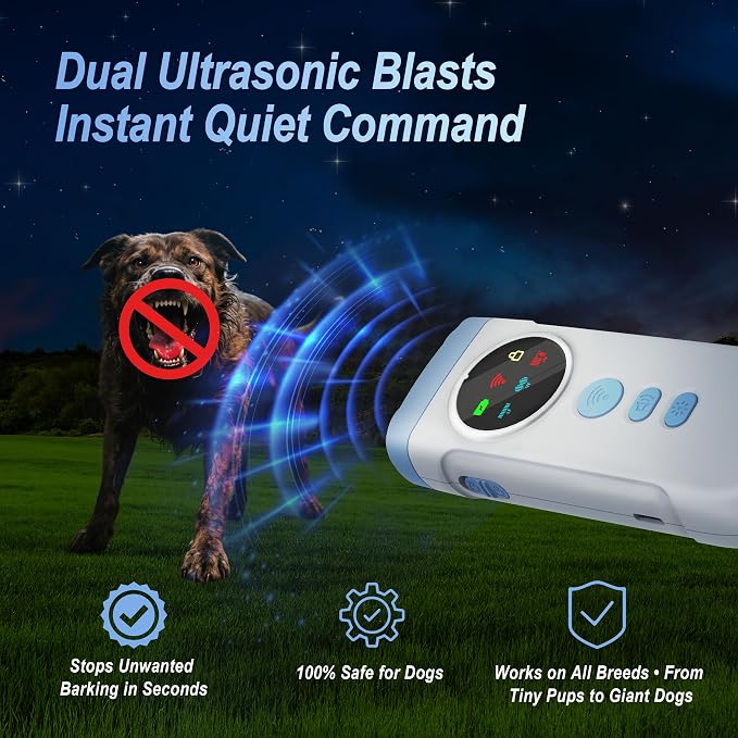 Dog Bark Deterrent Devices, 2X Ultrasonic Anti Barking Device for Dogs, Color Display & 50ft Range, Pet Gentle Anti Barking Device, Portable Safe & Effective Alternative to Bark Collars (Blue)