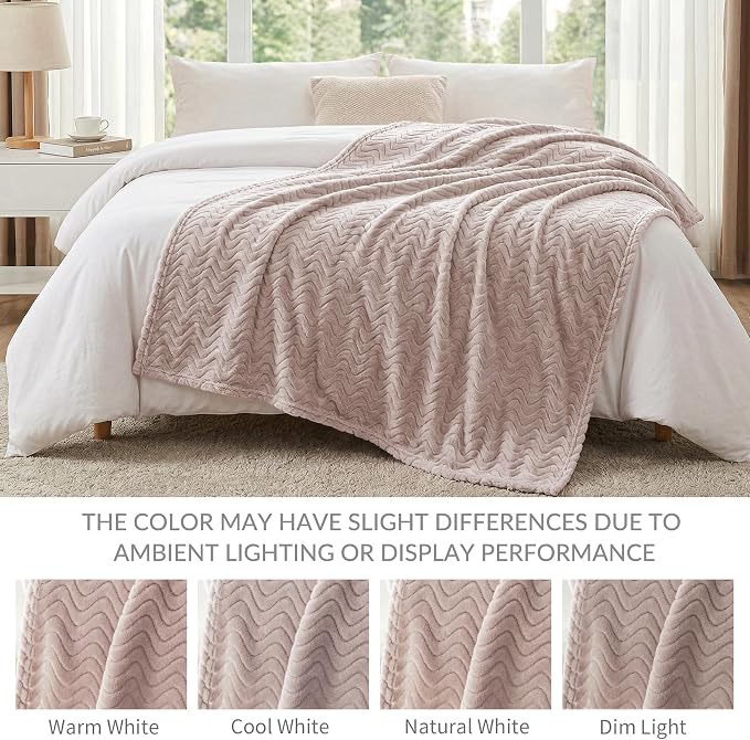 Exclusivo Mezcla Soft Fleece Blanket King Size, Cozy Lightweight Blankets with Decorative Wave Textured Suitable for All Season Use, Camel, 90x104 Inches | 90"x104" Breathable Lightweight Flannel Blanket for Summer, Plush Cozy Jacquard Wave for Home Decor