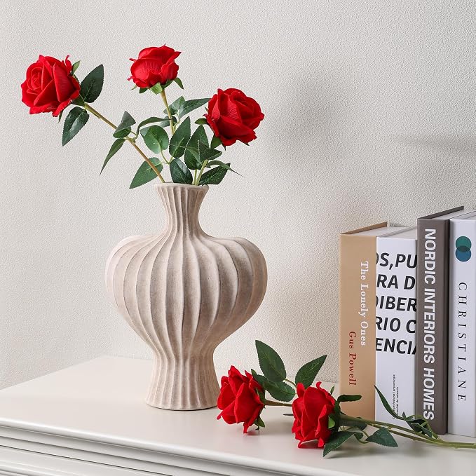 Ceramic Flower Vase Home Decor, 11 in Farmhouse Table Vases Rustic Vintage Living Room Kitchen Bedroom Decorations Pottery Decorative Vases for Flowers House Shelf Office Coffee Desk Dining, Rustic