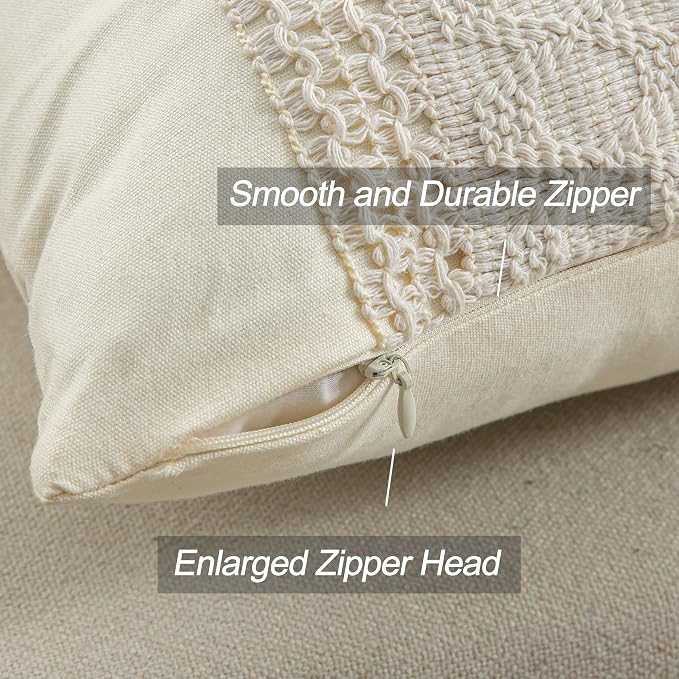 Throw Pillow Covers 16 x 16 Inch 1PC for Farmhouse Living Room, Cotton & Burlap Textured Striped Woven Boho Pillow Covers (Beige & Brown, Single Striped)