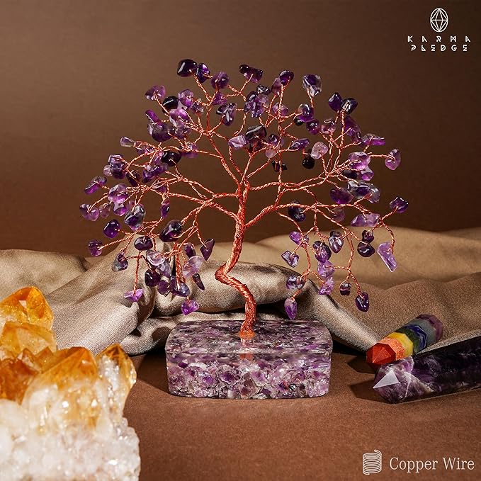 Amethyst Crystal Tree of Life Birthday Gifts for Women, Men, Friends, Handmade Chakra Healing Crystals Tree for Home Office Decor, Positivity, Good Luck, Money, Unique Gifts for Her Sister, Mom, Dad