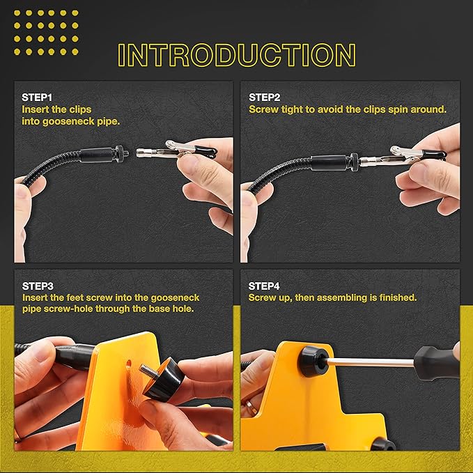 KOTTO LED Lighted Magnifying Third Hand Soldering PCB Holder Tool Five Arms Helping Hands Crafts Jewelry Hobby Workshop Helping Station Non-slip weighted base, LED Lamp