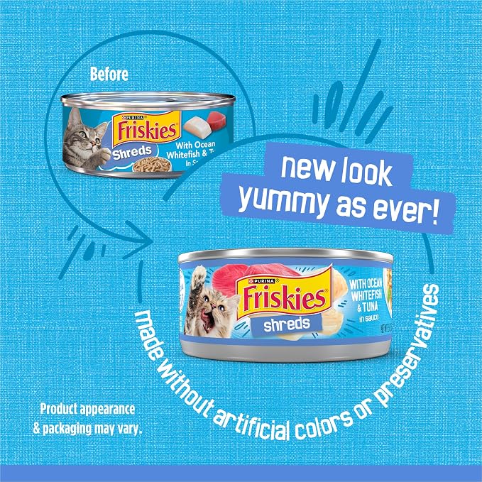 Friskies Purina Shreds with Ocean Whitefish and Tuna in Sauce Wet Cat Food - 5.5 oz. Cans (Pack of 48)
