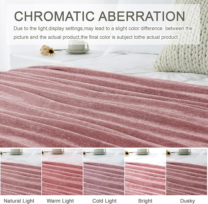 Chenille Throw Blanket for Couch 60" x 80", Twin Mauve | Soft Cozy Warm Throws with Fringe Tassel, for Living Room Bed Sofa Chair Cover, Lightweight Knitted Decorative Boho Blankets