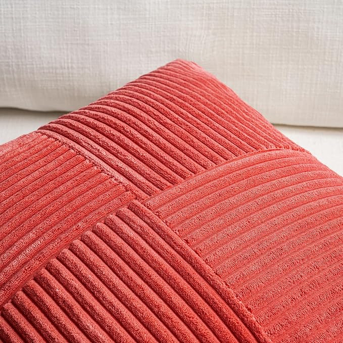 Fancy Homi Set of 1 Red Boho Long Lumbar Body Decorative Throw Pillow Cover 14x36 Inch for Bed Couch Bedroom Bench, Soft Patchwork Corduroy Textured Pillow Case, Rustic Farmhouse Room Decor