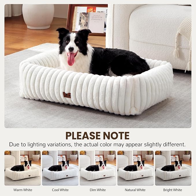 Dog Beds Large Sized Dog,Rectangle Orthopedic Pet Bed for Large Dog, Comfort Fluffy Memory Foam Dog Beds with Anti-Slip Bottom,Cream(35x25x9inchs)
