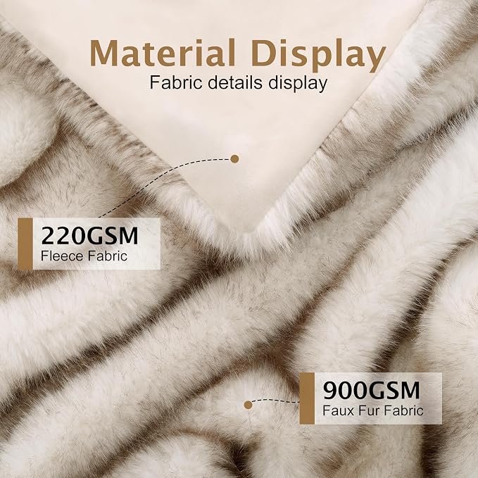 Luxury 1000GSM Faux Fur Queen Blanket, Super Thick Warm Cozy Heavy Blankets for Couch Bed Sofa, Plush Fuzzy Elegant Winter Reversible Mink Blanket for Living Room Bedroom,Taupe