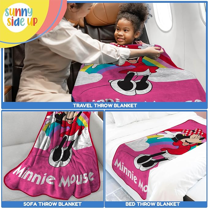 Disney Minnie Mouse Plush Throw Blanket - Measures 46 x 60 Inches - Super Soft & Cozy Fleece Rainbow Kids Bedding